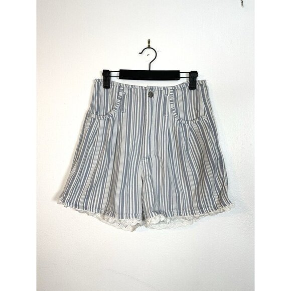 Vintage 80s Gitano High Rise Blue White Striped Shorts 9 Eyelet Lace Retro Y2k - Picture 1 of 10